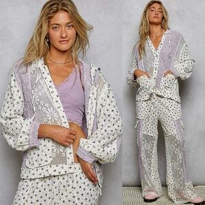 POL “ Rose Garden Set “ Lace Loungewear Floral Set | Lavender